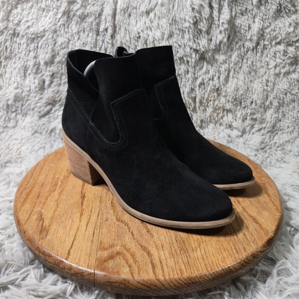 BP Black Suede Ankle Boots Leather Boots Womens Size 8.5M Block Heel Slip-On